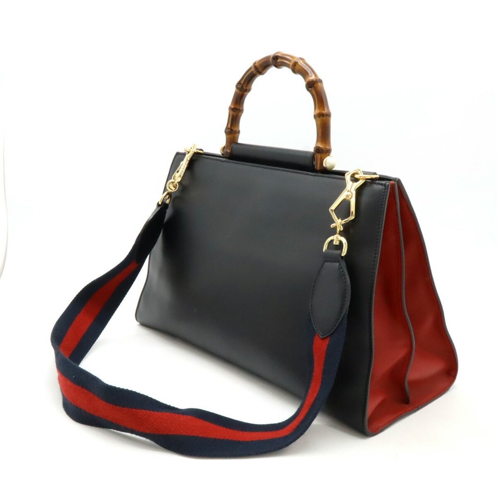 GUCCI Black Pearl Leather Bamboo Shoulder Bag - Picture 3 of 10